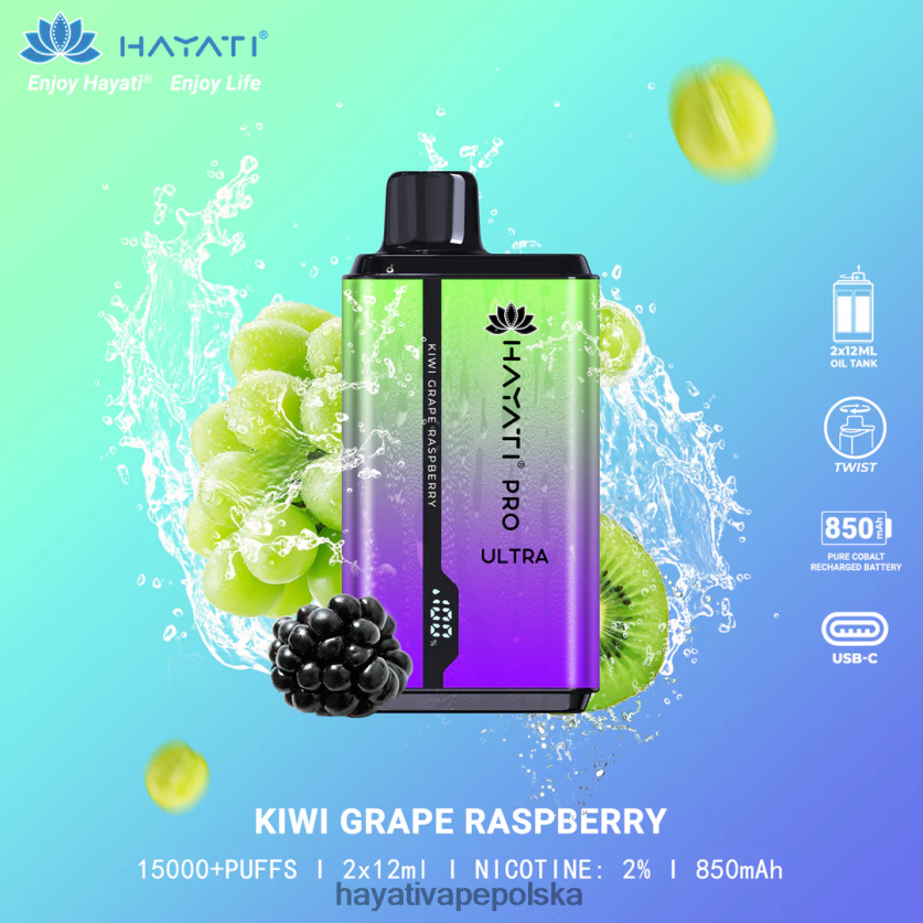 Hayati Copenhagen | Hayati Pro Ultra jednorazowe 15000 zaciągnięć malina z kiwi 620XTZ202
