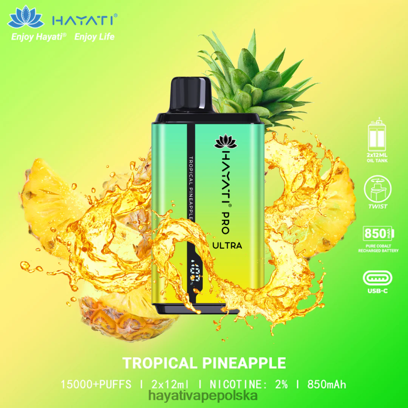 Hayati Dansk | Hayati Pro Ultra jednorazowe 15000 zaciągnięć tropikalny ananas 620XTZ213