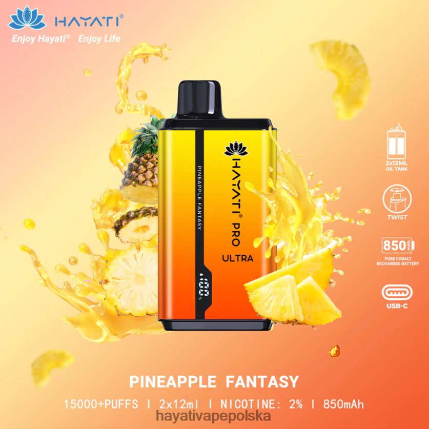Hayati Vape Review | Hayati Pro Ultra jednorazowe 15000 zaciągnięć ananasowa fantazja 620XTZ208