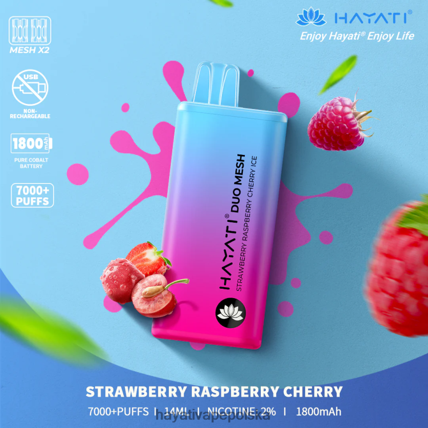 Hayati Copenhagen | Hayati Duo Mesh jednorazowe lód truskawkowo-malinowo-wiśniowy 620XTZ182