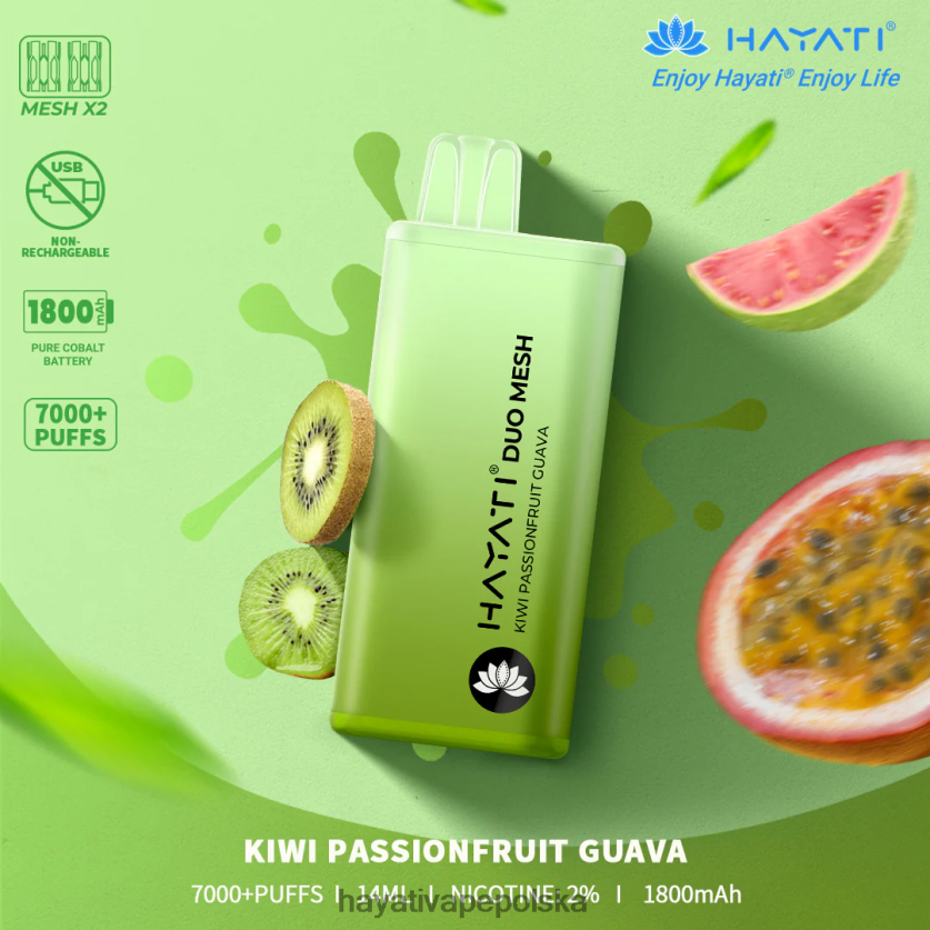 Hayati Dansk | Hayati Duo Mesh jednorazowe kiwi, marakuja, gujawa 620XTZ173