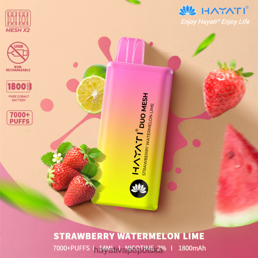 Hayati Dansk | Hayati Duo Mesh jednorazowe truskawka arbuz limonka 620XTZ183