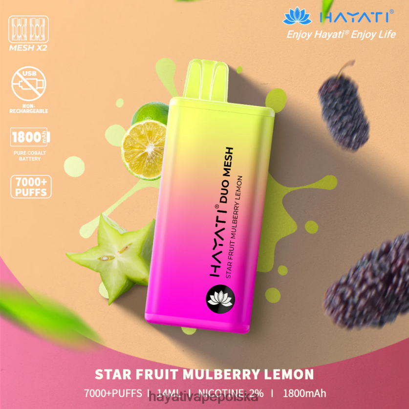 Hayati Store Danmark | Hayati Duo Mesh jednorazowe cytryna morwowo-gwiazdkowa 620XTZ190