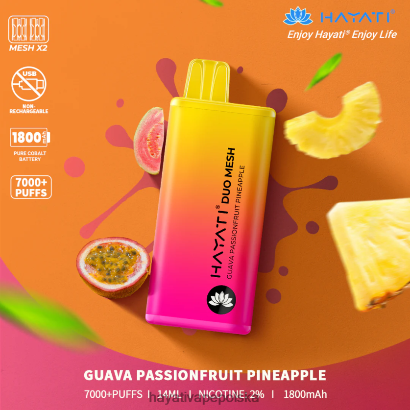 Hayati Store Danmark | Hayati Duo Mesh jednorazowe gujawa, marakuja, ananas 620XTZ170