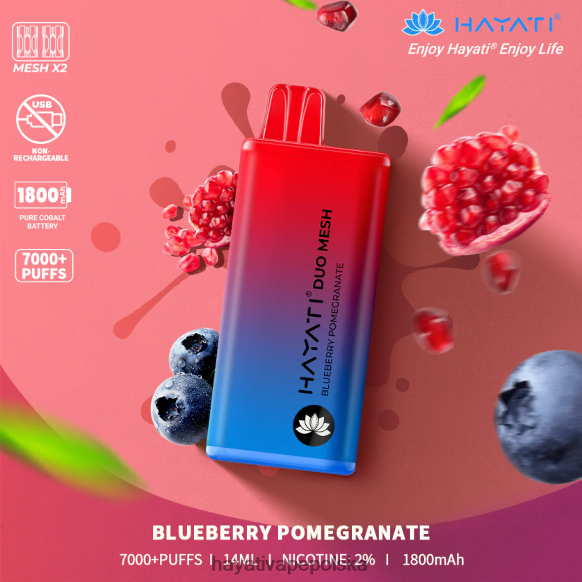 Hayati Vape Buy | Hayati Duo Mesh jednorazowe granat jagodowy 620XTZ186