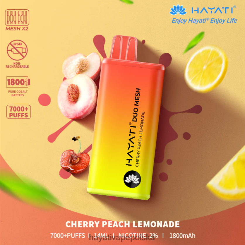 Hayati Vape Review | Hayati Duo Mesh jednorazowe lemoniada wiśniowo-brzoskwiniowa 620XTZ168