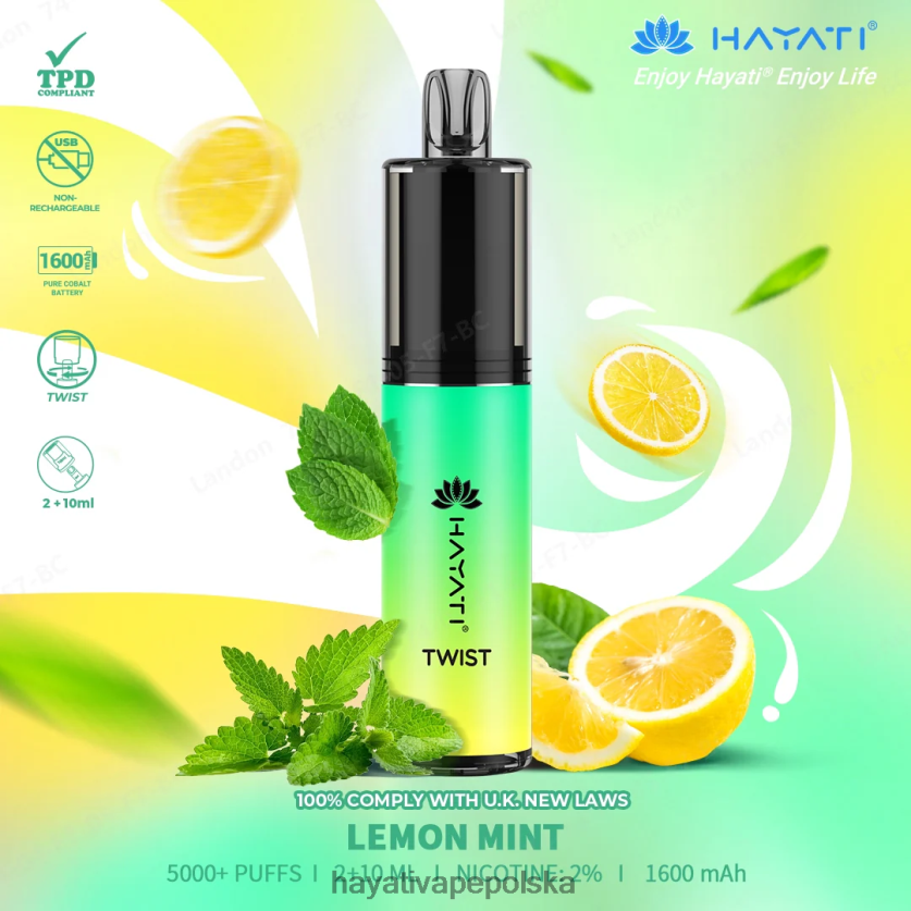 Hayati Vape Buy | Hayati Twist jednorazowe cytryna, mięta 620XTZ76
