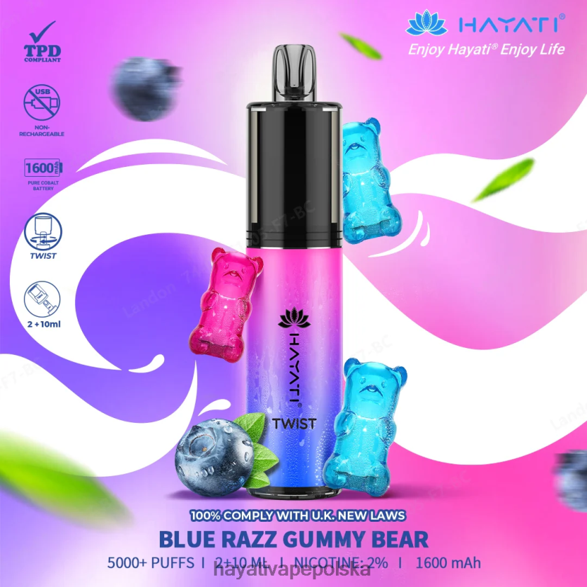 Hayati Vape Danmark | Hayati Twist jednorazowe niebieski żelkowy miś Razz 620XTZ64